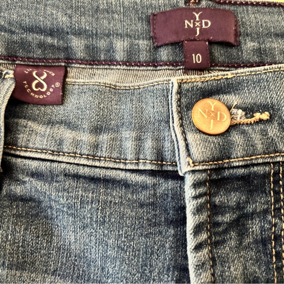 NYDJ denim shorts, medium wash, size 10, raw hem cuffs. - Picture 3 of 4